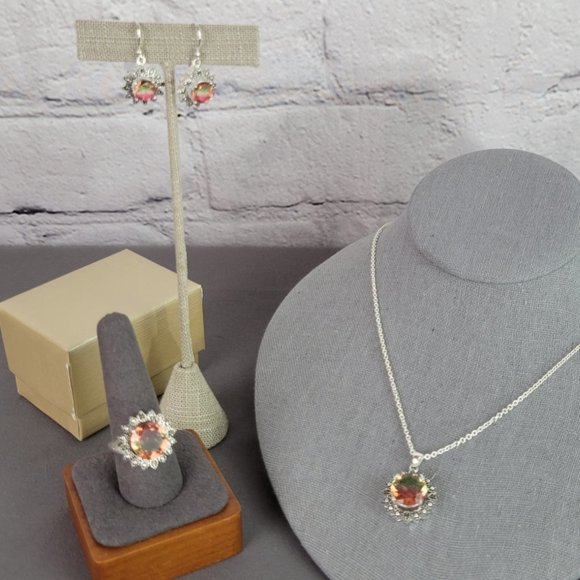 Sparkling Twilight Ecstasy Set: Necklace, Ring (~Sz 8.5), and Earrings - Picture 1 of 16